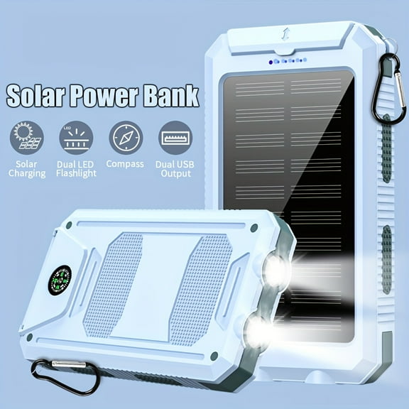 【Camping Essential】39800mAh Solar Power Bank, Portable Solar Charger with Dual USB, Fast Phone Charging Battery Pack for Outdoor Travel, Emergency LED Flashlight & Compass for Hiking, Waterproof