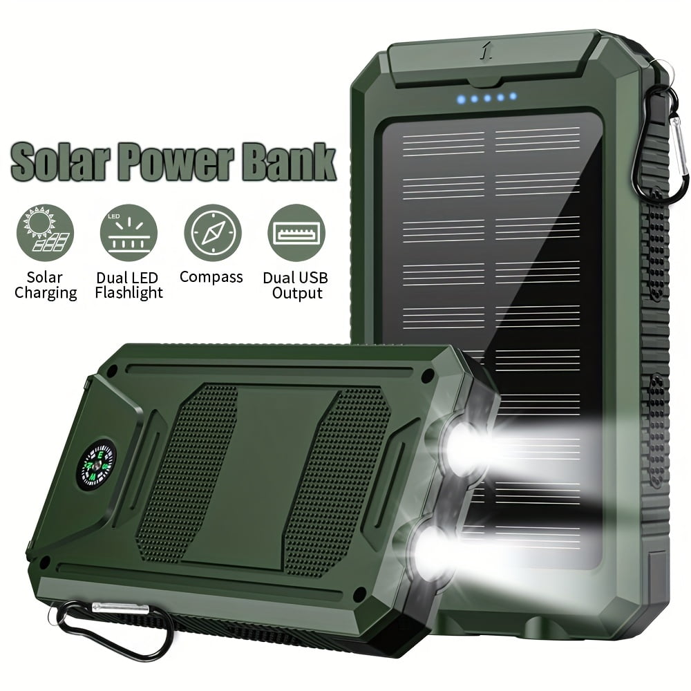 【Camping Essential】39800mAh Solar Power Bank, Portable Solar Charger with Dual USB, Fast Phone Charging Battery Pack for Outdoor Travel, Emergency LED Flashlight & Compass for Hiking, Waterproof