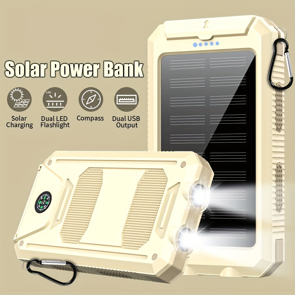 【Camping Essential】39800mAh Solar Power Bank, Portable Solar Charger with Dual USB, Fast Phone Charging Battery Pack for Outdoor Travel, Emergency LED Flashlight & Compass for Hiking, Waterproof