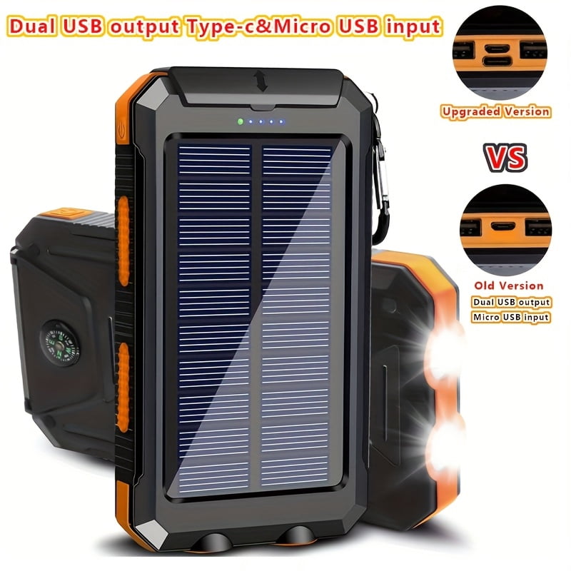 【Camping Essential】39800mAh Solar Power Bank, Portable Solar Charger with Dual USB, Fast Phone Charging Battery Pack for Outdoor Travel, Emergency LED Flashlight & Compass for Hiking, Waterproof