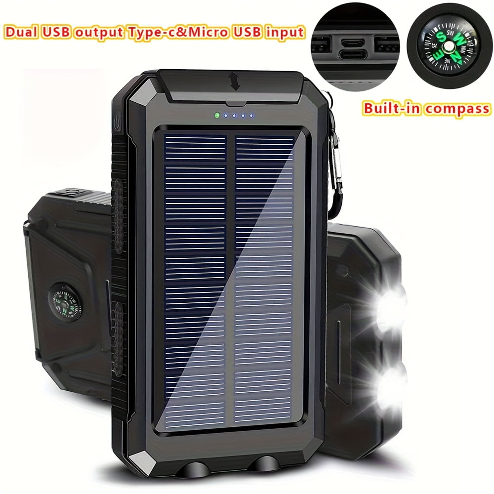 【Camping Essential】39800mAh Solar Power Bank, Portable Solar Charger with Dual USB, Fast Phone Charging Battery Pack for Outdoor Travel, Emergency LED Flashlight & Compass for Hiking, Waterproof