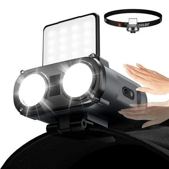 Camping Essentials for Headlamp, LED Rechargeable Light, Stepless Dimming Hands Free Clip on Cap Lights, 90° COB Hat Flashlight Headlamp 1500mhA Battery IPX5 Waterproof for Running, Fishing, Black