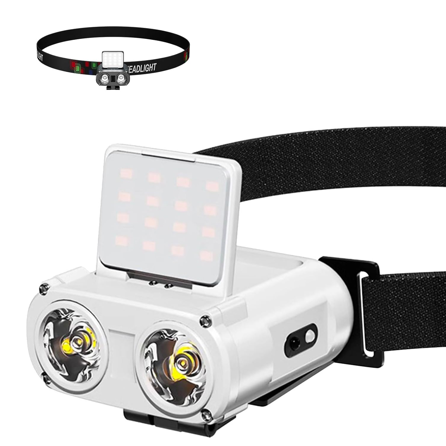 Camping Essentials for Headlamp, LED Rechargeable Light, Stepless Dimming Hands Free Clip on Cap Lights, 90° COB Hat Flashlight Headlamp 1500mhA Battery IPX5 Waterproof for Running, Fishing, White
