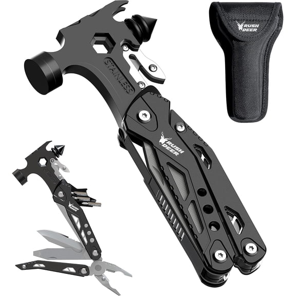Camping Essentials Multitool,16 in 1 Multi Tool Survival Gear with Hammer, Pliers, Knife, Screwdrivers, Bottle Opener & Car Safety Hammer, for Camping, Hiking, Gift for Dad Him