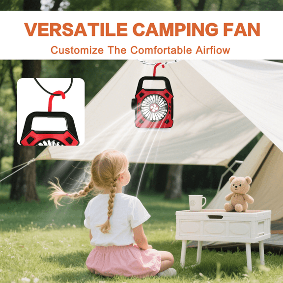 Camping Fan  1200mAh with LED Lamp Portable Fan  USB Rechargeable Fan  Travel Essentials and Camping Essentials  Outdoor Tent Fans with Hanging Hook  Outdoor  Tent  Travel  BBQ  Fishing