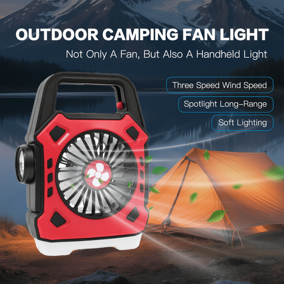 Camping Fan  1200mAh with LED Lamp Portable Fan  USB Rechargeable Fan  Travel Essentials and Camping Essentials  Outdoor Tent Fans with Hanging Hook  Outdoor  Tent  Travel  BBQ  Fishing