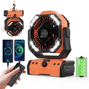 Camping Fan Battery Operated Powered Fan with LED Lantern Light 20000mAh Rechargeable Portable Fan, Oscillating Fan with 270° Rotation Hanging Hook for Tents, Cordless USB Desk Fan
