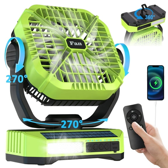 Camping Fan with LED Lantern, 10000mAh Portable Battery Powered Outdoor Fan, 4 Speed Rechargeable Tent Fan 270 Rotation, Personal Camping Tent Fan for Travel, Hiking, Fishing, Picnic