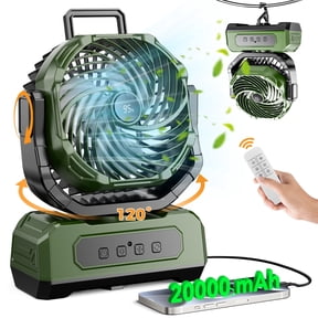 3-in-1 Camping Fan, Portable Fans Rechargeable, Auto Oscillation, 20000mAh Battery Powered Fan with Light & Remote for Indoor, Outdoor, Tent, Travel, BBQ, Fishing, Jobsite - Green