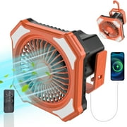 Camping Fan with LED Lantern, 10000mAh Rechargeable Portable Tent Fan with Remote Control, Power Bank, 180°Head Rotation, Perfect Quiet Battery Operated USB Outdoor Fan for Picnic(Orange-black)