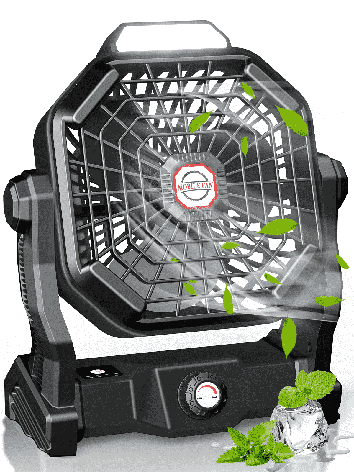 9 Inch Camping Fans for Tent, 20000 mAh Portable Fan with Light, Rechargeable Battery Powered Fan, Stepless Speed, for Picnic, Tent, Fishing, Bedroom