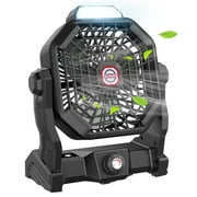 JINLICTE Camping Fan with LED Lantern, 10400 mAh 9 Inch Portable Rechargeable Battery Powered Fan with Stepless Speed and Quiet Battery Operated for Picnic, Barbecue, Fishing,Home, Tent Black