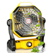 JINLICTE Camping Fan with LED Lantern, 20000 mAh 9 Inch Portable Rechargeable Battery Powered Fan with Stepless Speed and Quiet Battery Operated for Picnic, Barbecue, Fishing,Home, Tent Yellow