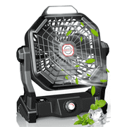 JINLICTE Camping Fan with LED Lantern, 20000 mAh 9 Inch Portable Rechargeable Battery Powered Fan with Stepless Speed and Quiet Battery Operated for Picnic, Barbecue, Fishing,Home, Tent Black
