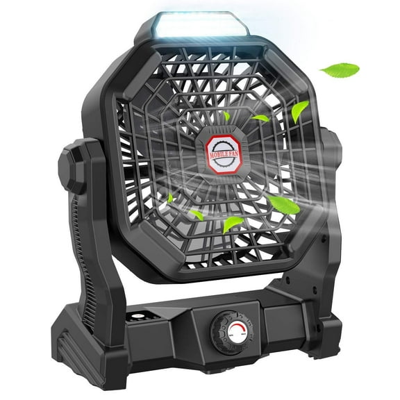 Camping Fan with LED Lantern, 10400mAh 9-Inch Rechargeable Battery Powered Fan with 270°Head Rotation, Stepless Speed and Quiet Battery Operated Tent Fan for Picnic, Barbecue, Fishing, Travel, Home