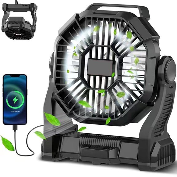 DKTIOP Camping Fan with LED Lantern, 20000mAh Portable Battery Operated Outdoor Fan, Personal Rechargeable Desk Fan for Travel, Hiking, Fishing, Picnic, Black