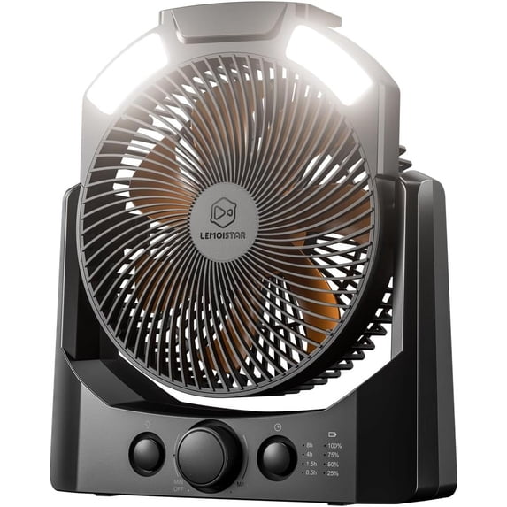 Camping Fan with LED Lantern, 8 Inch D-Cell Battery Operated Desk Timer ...