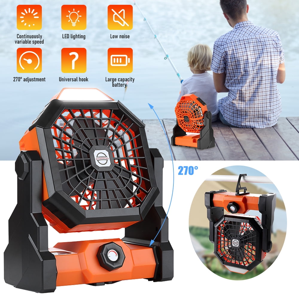 8Inch Rechargeable Camping Fan with LED Lantern, 270°Head Rotation