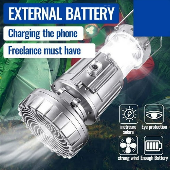 Camping Fan with LED Lantern, Portable Fan with Remote Control, Power Bank, Battery Operated USB Rechargeable Fan , 180°Head Rotation Outdoor Battery Powered Fan for Outdoor, Indoor, Office