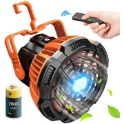 Camping Fan with LED Lantern, Rechargeable Battery Powered Fan, Portable Tent Fan with Remote Control, 25H Working Time, Battery Operated Fan, 180°Head Rotation, Outdoor travel Fan, Ceiling Fan