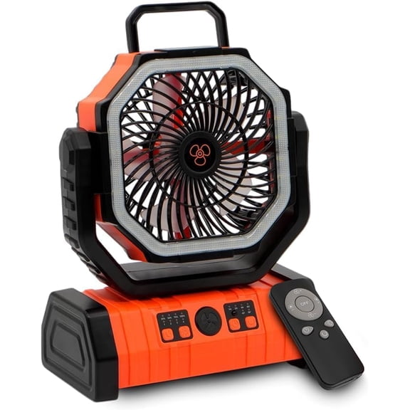 Camping Fan with LED Light & Remote 20000mAh Rechargeable Battery Powered Tent Fan, Portable Outdoor Fan with USB-C Fast Charging, 4 Speeds and Hanging Hook, Operated Fan for Camping & Jobsite Use