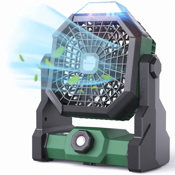 Camping Fan Rechargeable, 10400mAh Portable Fan with LED Lantern, USB Battery Operated Tent Fan for Camping with Hook, 270掳 Rotation Personal Fan for Outdoor Picnic BBQ Travel (Green)