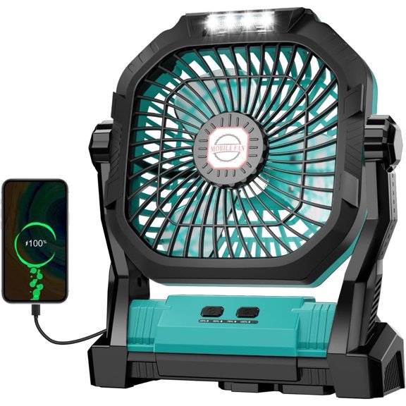 Camping Fan Rechargeable, 20000mAh Battery Powered Portable Fan with LED Light, 4-Speed 180° Adjustable, Camping Essentials for Tent, Travel, Car, Outdoor, Indoor, BBQ, Fishing, Jobsite - Blue