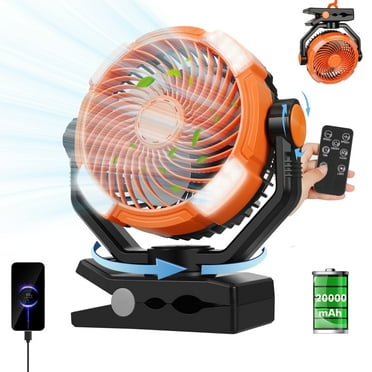 Camping Fan Rechargeable, Desk Fan 20000mAh Large Battery Clip Fan, 4 Speed Portable Fan with Remote, Battery Operated Fan with LED Light and Hanging Hook, Cordless Fan for Tent Picnic Outdoor