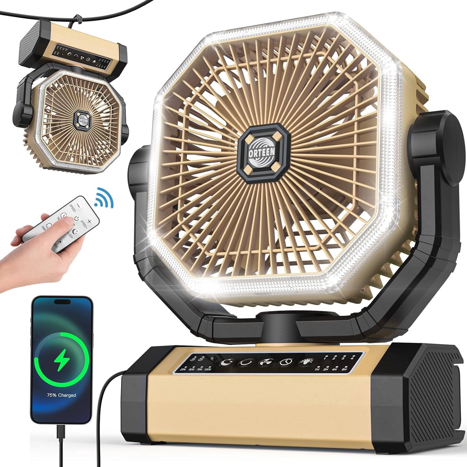 Camping Fan Rechargeable - 9-Inch Battery Powered Fan, 10000mAh(30Hrs ...