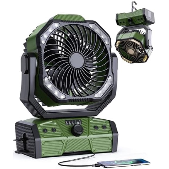 Camping Fan with Remote, 30000mAh Rechargeable Battery Operated Tent Fans with LED Light & Hook, Quiet USB-C Fan for Outdoor Camping, Power Outage, Car, Travel(Green)$$Sport & Recreation Other