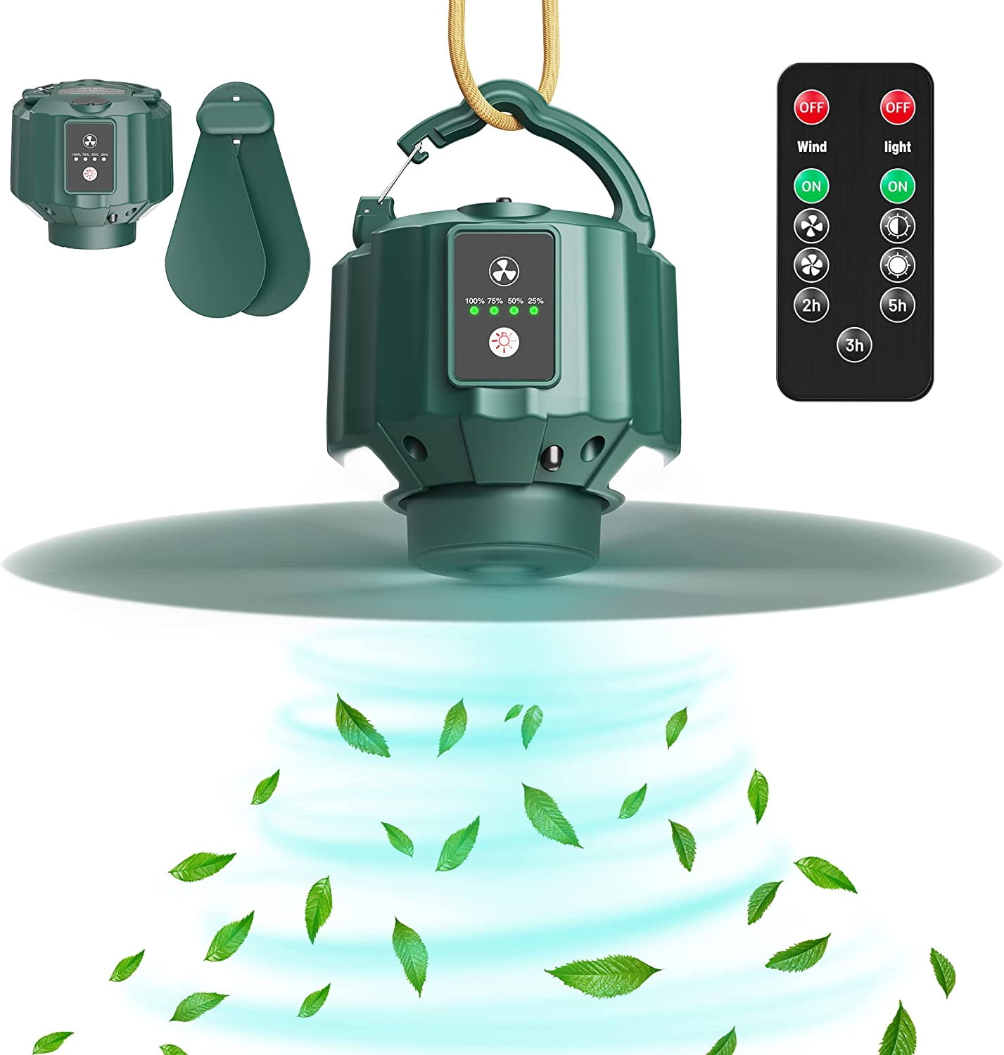 Camping Fan With Light, 10400mAh Portable Tent Fan Rechargeable with