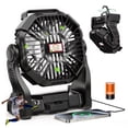 thumbnail image 1 of 20,000mAh Portable Camping Fan with LED Lantern, Rechargeable Battery Operated Outdoor Fan, 4 Speeds, 270° Rotation, Power Bank Function for Tent, Hiking, Fishing, Emergency, Sports & Game Day, Black, 1 of 8