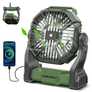 Camping Fan with LED Lantern, 11000mAh Portable Battery Operated Outdoor Fan, Personal Rechargeable Fan for Travel, Hiking, Fishing, Picnic（Green）