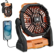 Camping Fan with LED Lantern, 11000mAh Portable Battery Operated Outdoor Fan, Personal Rechargeable Fan for Travel, Hiking, Fishing, Picnic（Orange）