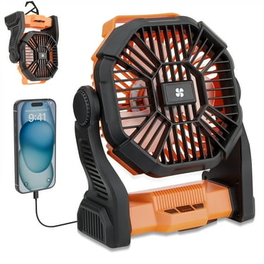 Camping Fan with LED Lantern, 11000mAh Portable Battery Operated Outdoor Fan, Personal Rechargeable Fan for Travel, Hiking, Fishing, Picnic（Orange）