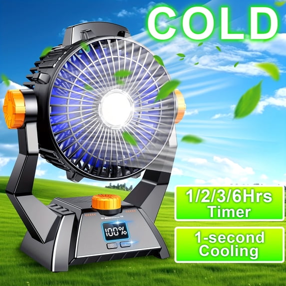 Camping Fan with LED Lantern & Timer, 10000mAh Rechargeable, Quiet Portable Tent Fan with Hook, USB Desk Fan for Camping, Hiking & Travel