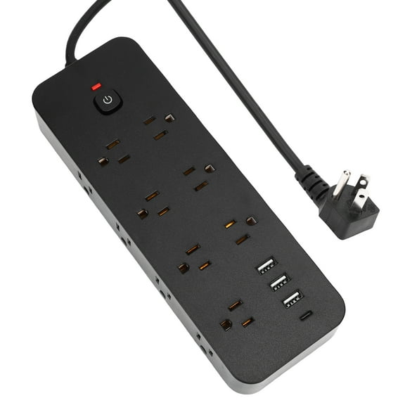 9.8ft Power Strip Surge Protector with 14 AC Outlets and 4 USB Ports for Home Office Dorm Essential, 1875W/15A Flat Plug Desktop Charging Station w/ Wall Mountable, Overload Protection, Black