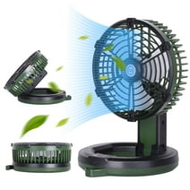 Camping Fan with Light for Tents Portable Fan Battery Operated Rechargeable Fan Foldable USB Small Table Fans for Travel, Office,Indoors Green