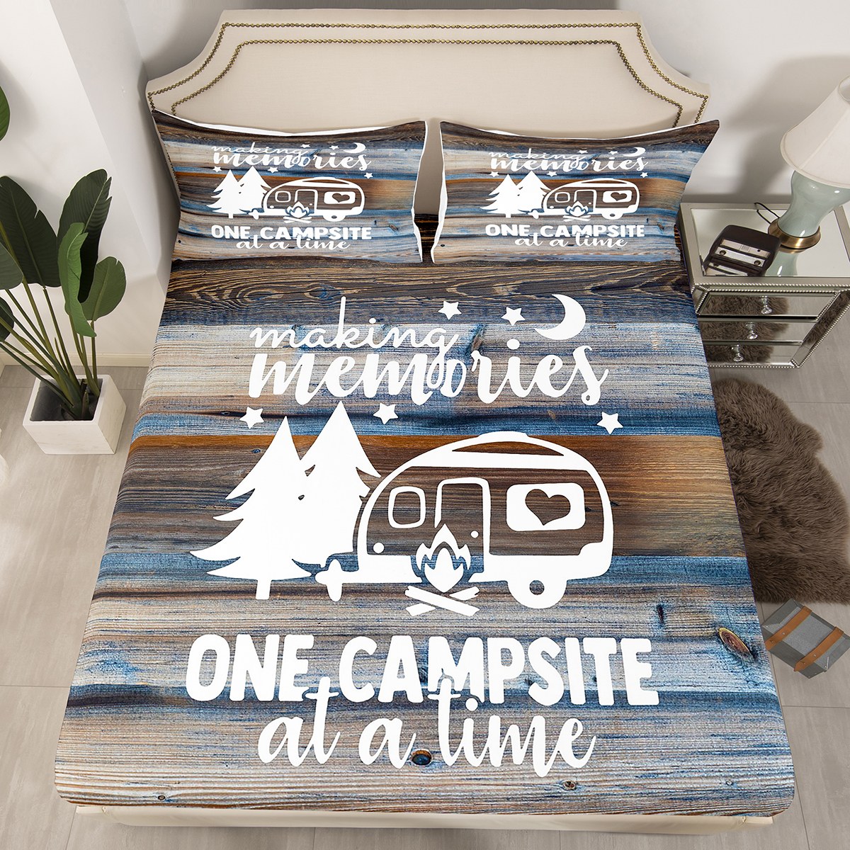 Camping Fitted Sheet Full,Camper Themed Bedding Set Camper Decor,RV ...