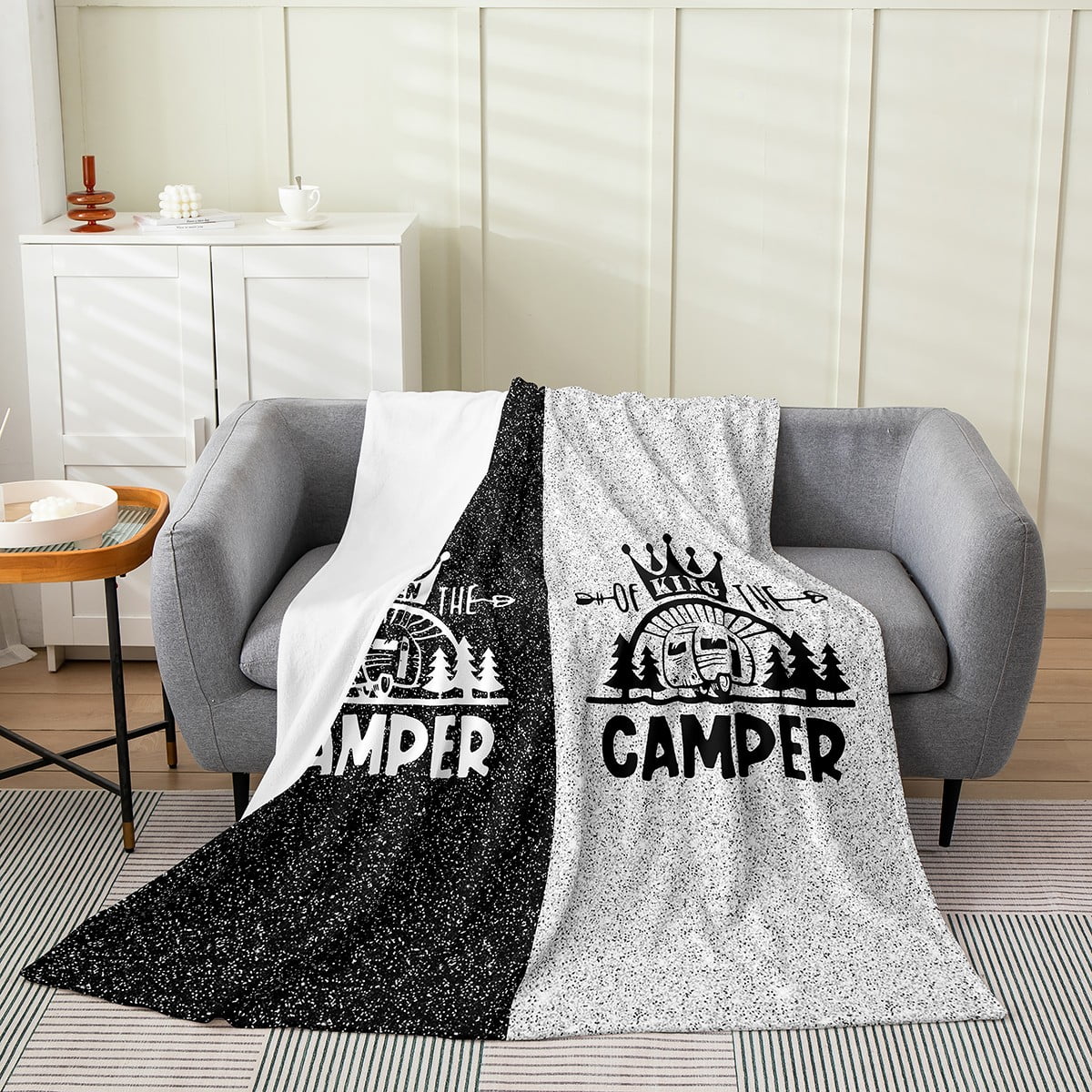 Camping Flannel Blanket RV Camper,King and Queen Camper Throw Blanket