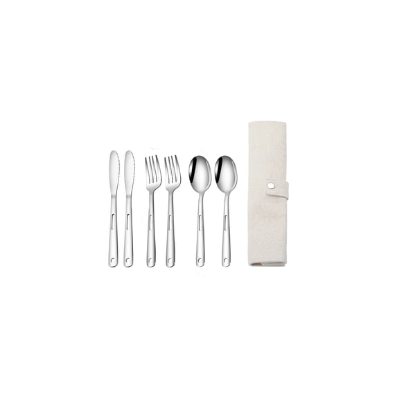 Camping Flatware Set, 7-Piece Stainless Steel Outdoor Utensil Kit with Portable Roll-Up Storage Bag Knife Fork Spoon Set for Hiking Picnic BBQ and Travel, Silver