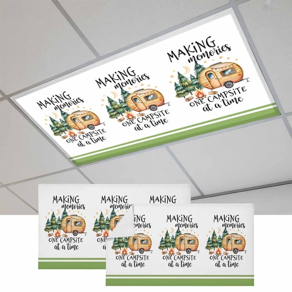 Camping Fluorescent Light Covers, Fall Summer Nature Forest Car Tree Moon Magnetic Light Covers for Ceiling Lights, Fluorescent Ceiling Shade Filters for Classroom Bedroom Office 4x2Ft x 2PCS