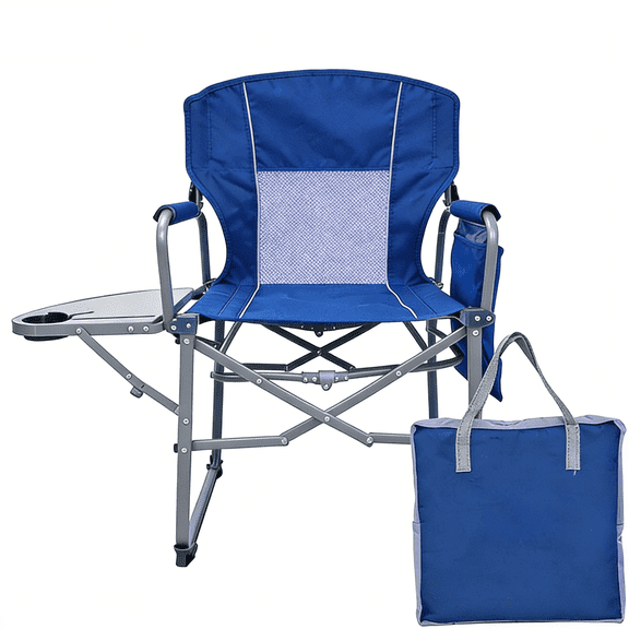 Camping Folding Chairs for Outside, Foldable Camp Chairs for Adults Heavy Duty, Oversized Directors Camping Chair with Table for Picnic, Lawn Large Comfy Camping Chair, 350 LBS Capacity, Blue