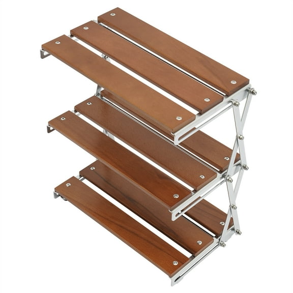 Camping Folding Storage Rack 3-Tier Natural Wood Desktop organizing Rack Multi-Function Indoor Outdoor Household Storage Shelf