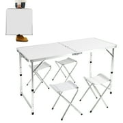 Camping Folding Table Aluminum Alloy Outdoor Folding Table with 4 Folding Stools 47.24 X 23.62 X 21.65 in