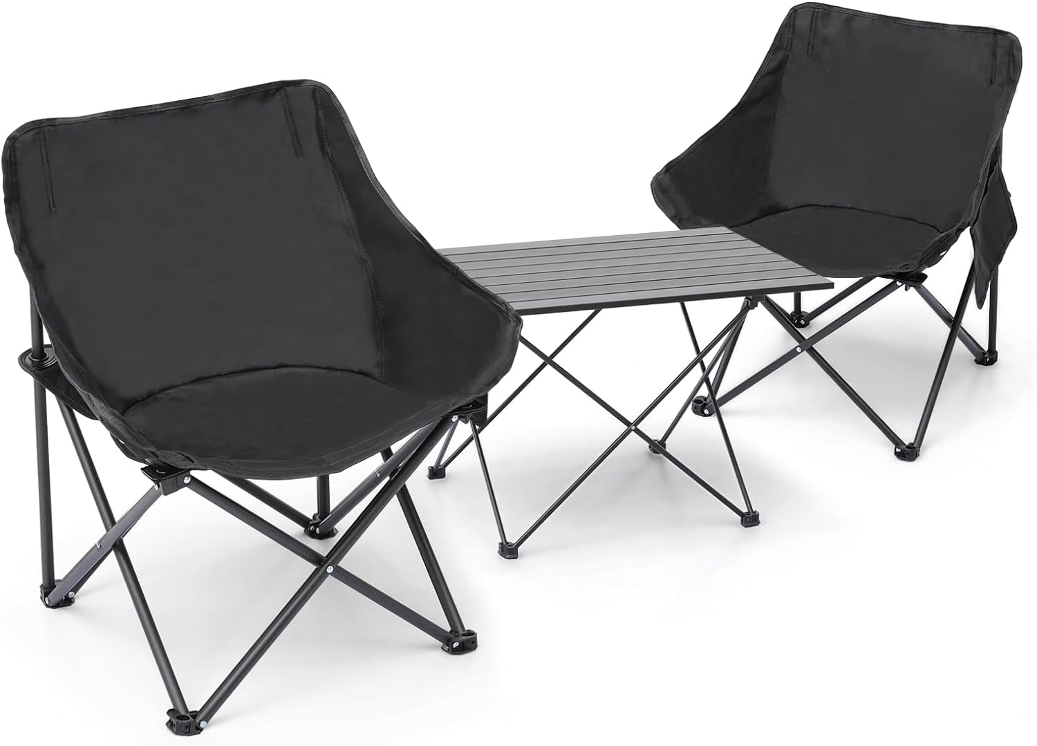 Camping Folding Table And Chairs Set, Lightweight Aluminum Roll Up Side