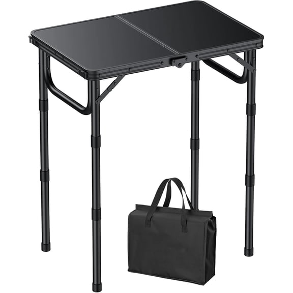 Camping Folding Table, Lightweight Portable Outdoor Picnic Table, BBQ Grill Side Table, Durable Aluminum Frame, MDF Desktop for Camping, Fishing, RV, Beach (Black)