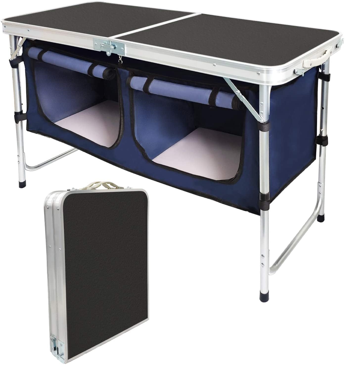 Black Aluminum Foldable Outdoor Dining Table with Storage