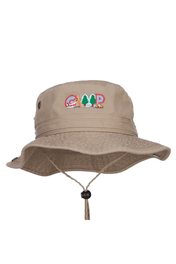 Camping Fun Patched Washed Hunting Hat - Khaki XL