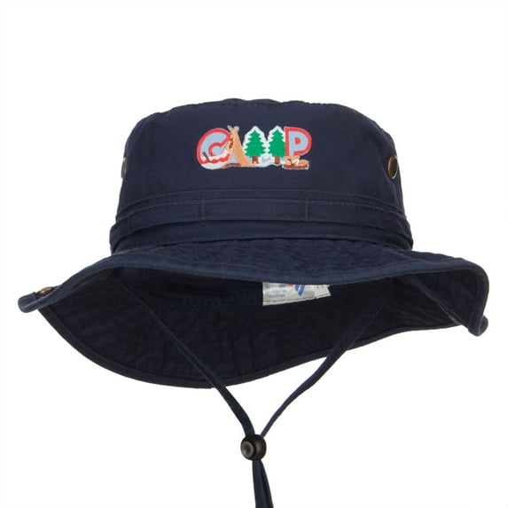 Camping Fun Patched Washed Hunting Hat - Navy M